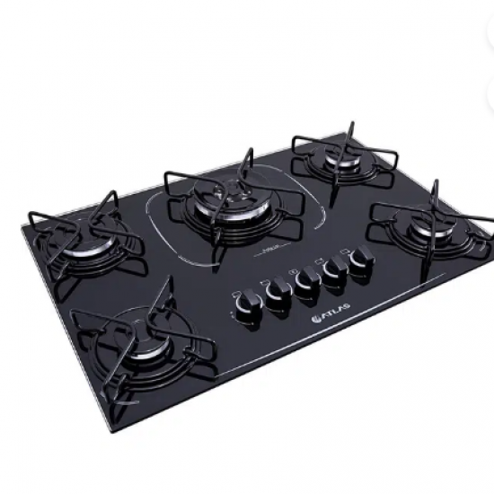 Cooktop a Gás Atlas Agile UP Glass 5 Bocas Automático Tripla Chama - Preto - Bivolt GA 14407784