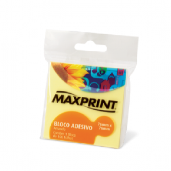 Bloco Adesivo 76x76mm  c/100 Fls Amarelo Maxprint BR 35398