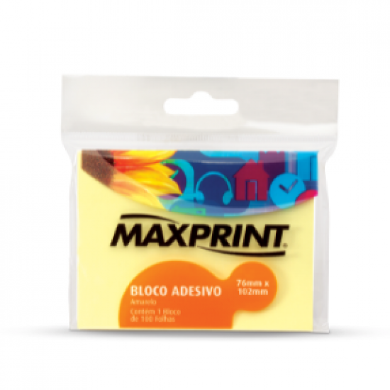 Bloco Adesivo 76x102mm  c/100 Fls Amarelo Maxprint BR 35399