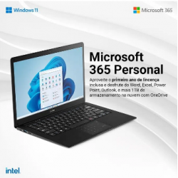 Combo Office - Notebook Ultra com Windows 11 Home Intel Celeron 4GB 120GB SSD 14,1 Pol. HD Microsoft 365 Personal e Mochila Targus Groove 16